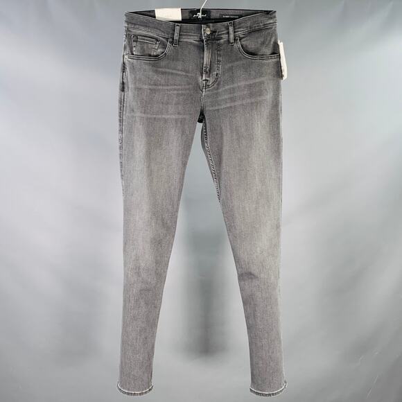 7 FOR ALL MANKIND Size 30 Grey Cotton Blend Tapered Slim Five Pockets Jeans - Picture 1 of 13